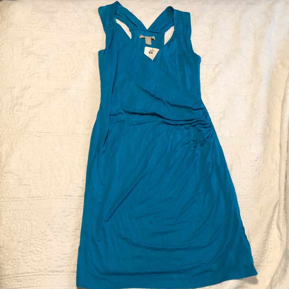 Banana Republic Turquoise Racerback Jersey Faux Wrap Dress, M